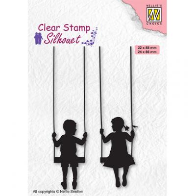 Nellie's Choice Clear Stamps - Silhouettes Boy & Girl Swiging